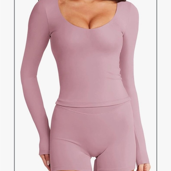 None Tops - Butterysoft Long Sleeve Pink shirt with built-in bra